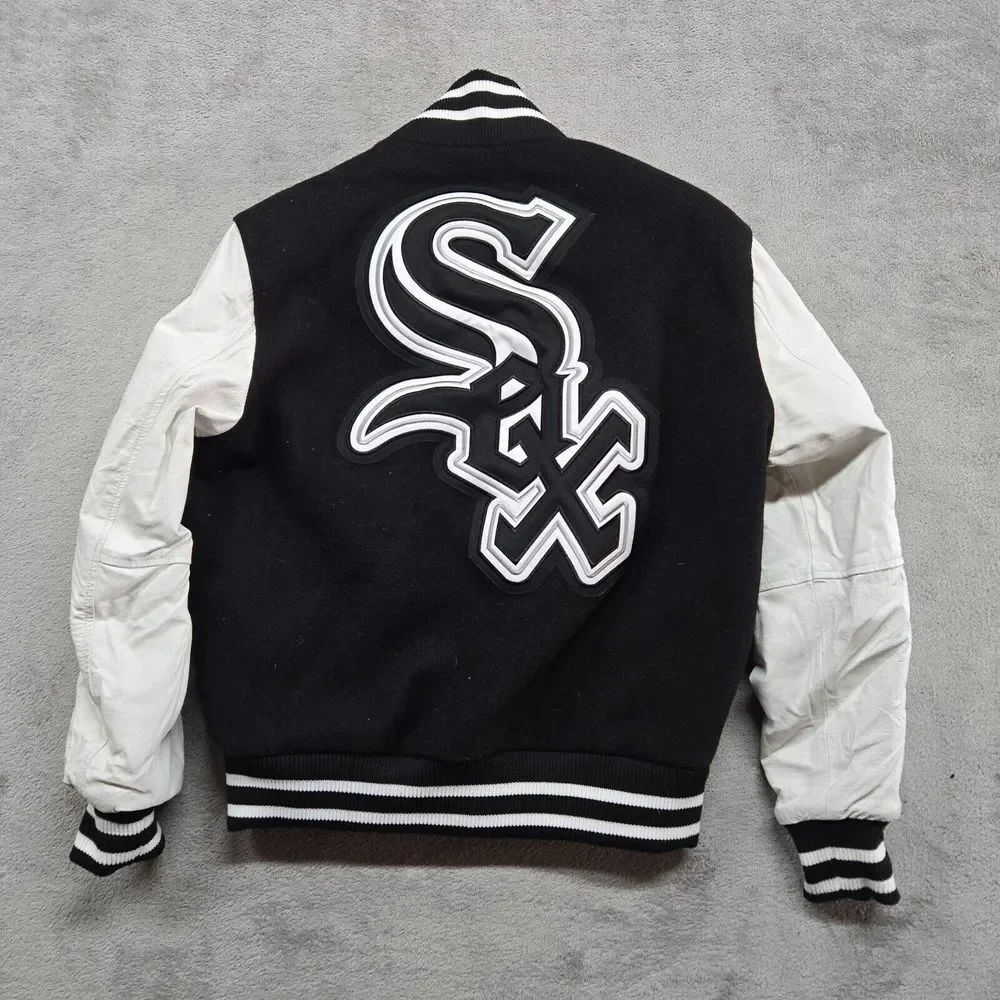 Chicago White Sox Embroidered Wool and Leather Jacket Mens Small JH Design Group
